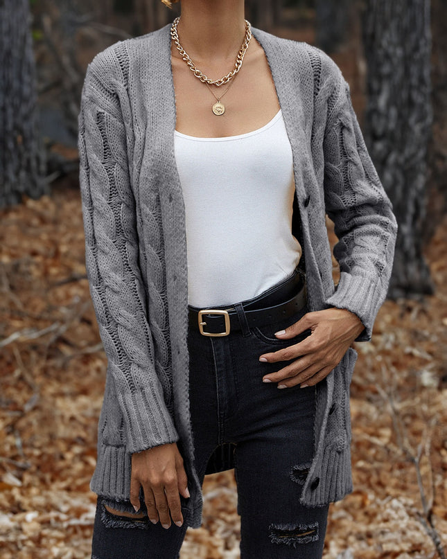 Cable-Knit Button Down Cardigan Cloudy Blue