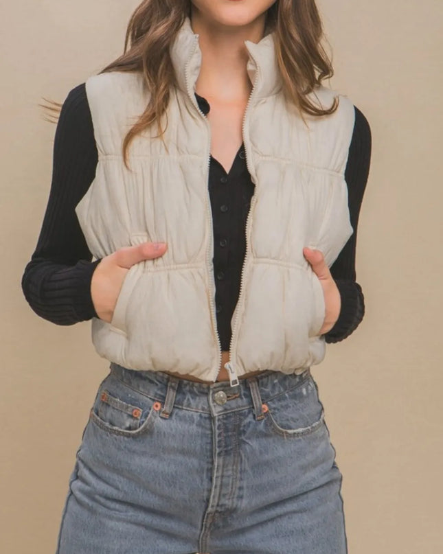 Love Tree Zip Up Turtleneck Cropped Vest Coat