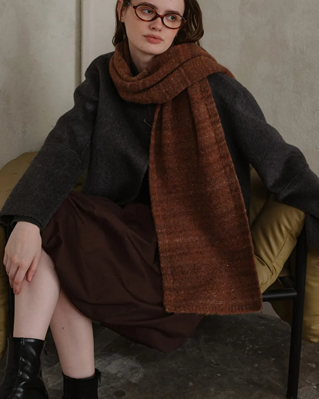 Striped Detail Knit Scarf Dark Brown One Size