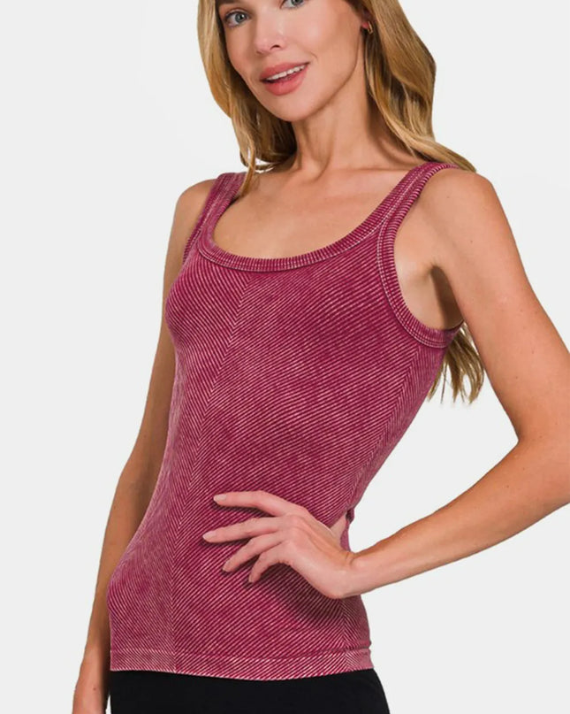 Zenana Ribbed Scoop Neck Tank Burgundy