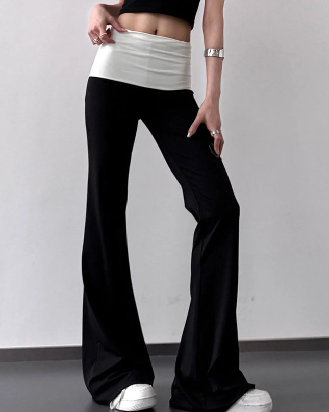 Contrast Waistband Flare Pants 