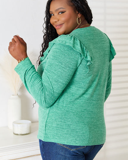 Double Take Ruffle Shoulder Long Sleeve T-Shirt
