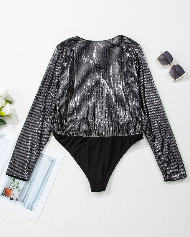 Sequin Surplice Long Sleeve Bodysuit