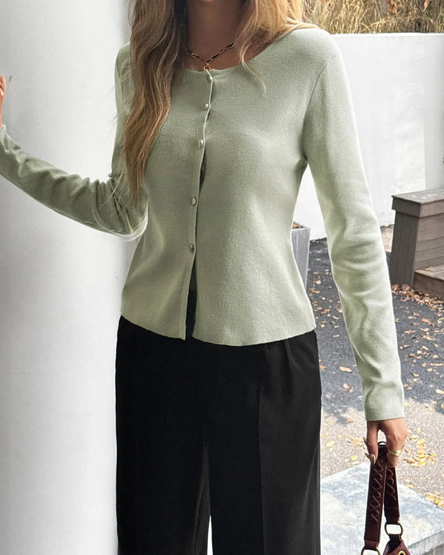 Button-Up Long Sleeve Knit Cardigan