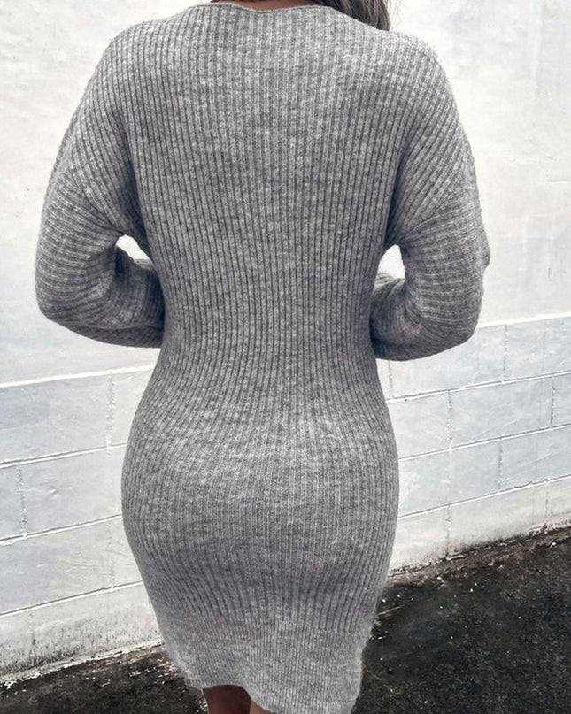 Ribbed Long Sleeve Sweater Dress