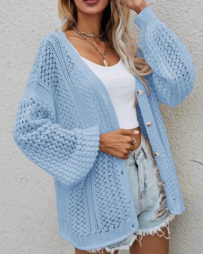 Openwork Button Front Cardigan