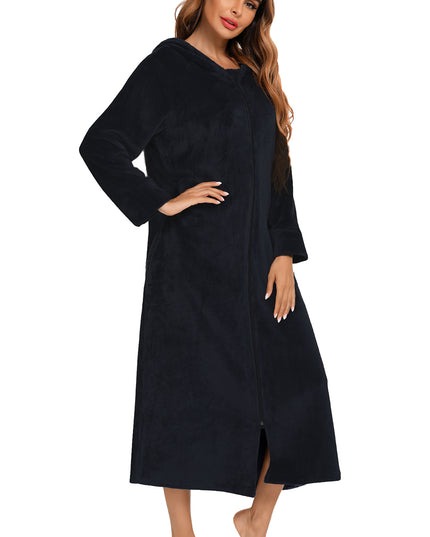 Zip Front Hooded Night Dress with Pockets