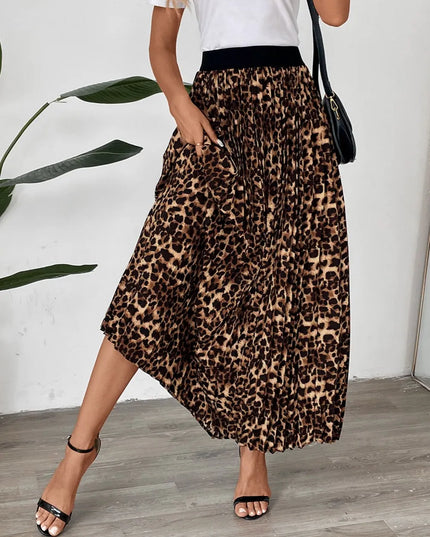 Perfee Pleated Leopard Maxi Skirt 
