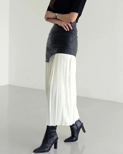 Pleated Contrast High Rise Skirt
