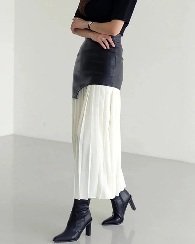 Pleated Contrast High Rise Skirt