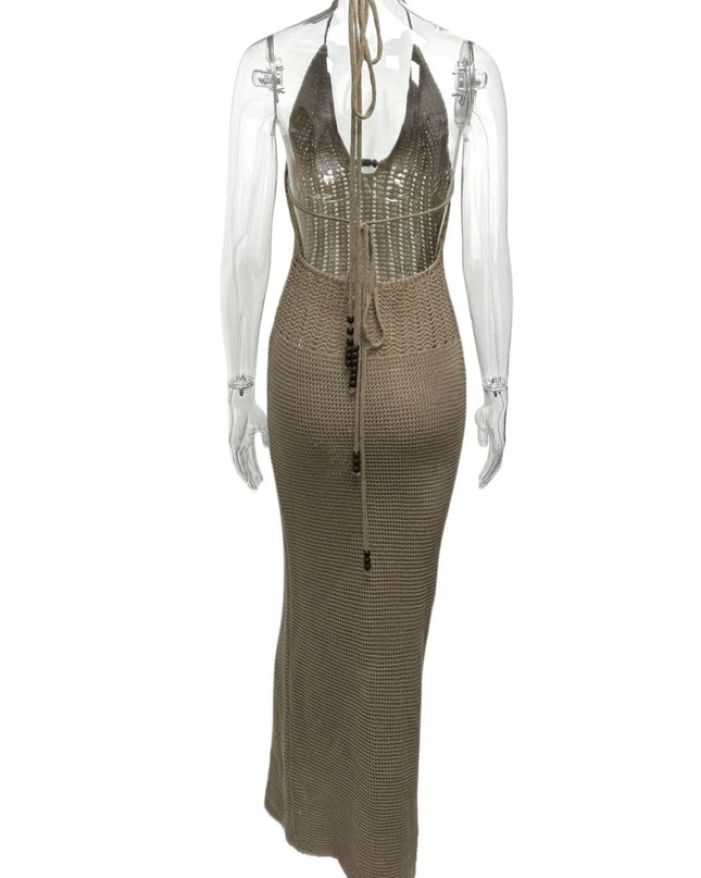 Halter Neck Maxi Bodycon Sweater Dress