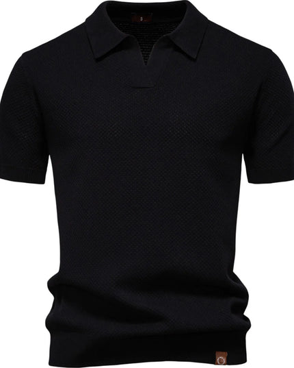 Men's Classic Textured Short Sleeve Polo Shirt Black