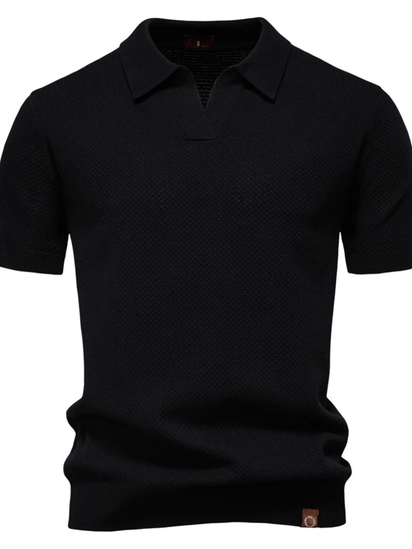 Men's Classic Textured Short Sleeve Polo Shirt Black