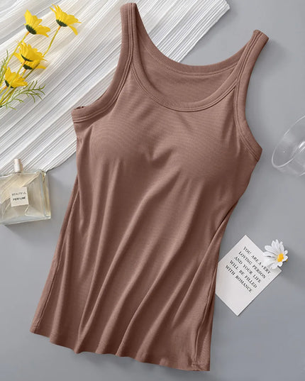Round Neck Tank with Bra Khaki