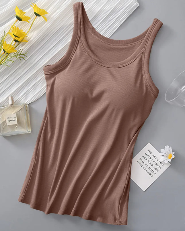 Round Neck Tank with Bra Khaki