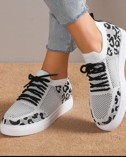 Lace-Up Leopard Flat Sneakers 