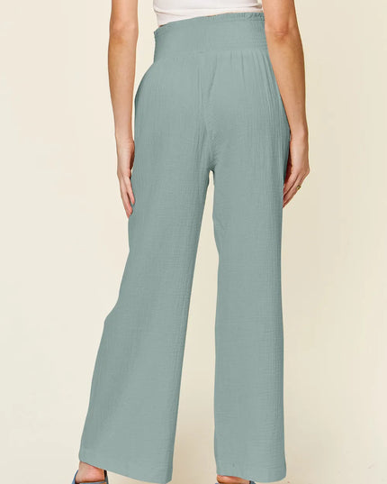 Double Take Full Size Texture Smocked Waist Wide Leg Pants