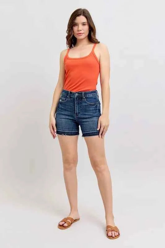 Judy Blue Full Size High Waist Tummy Control Destroy Release Hem Denim Shorts Plus Size