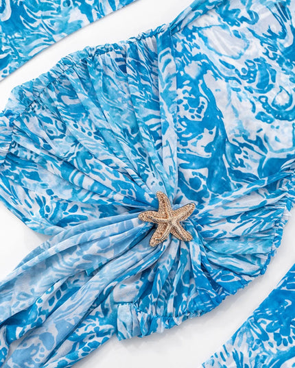 Printed Mock Neck Long Sleeve Mini Dress