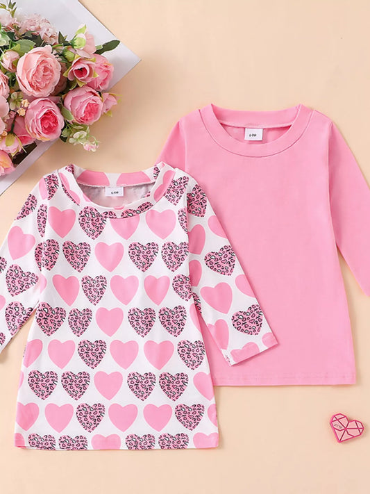 Children's 2 Piece Long Sleeve T-Shirt Set Pink
