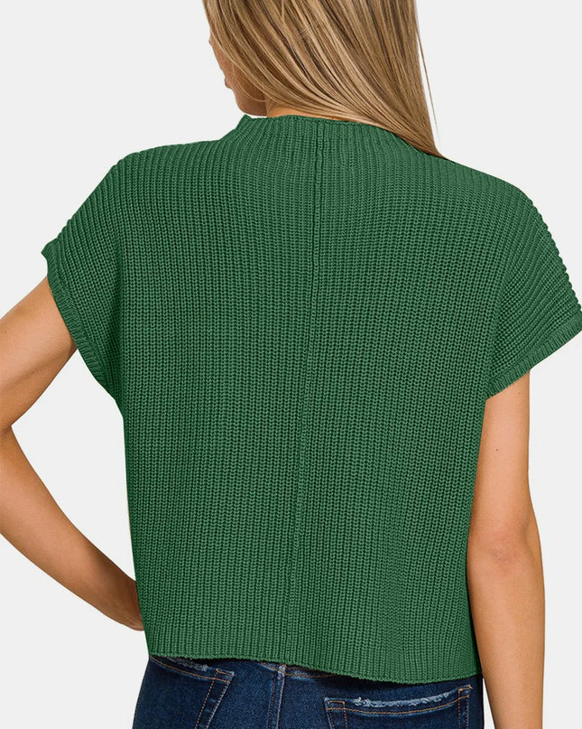 Zenana Mock Neck Short Sleeve Cropped Sweater