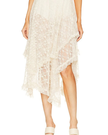 Asymmetrical Lace Midi Skirt