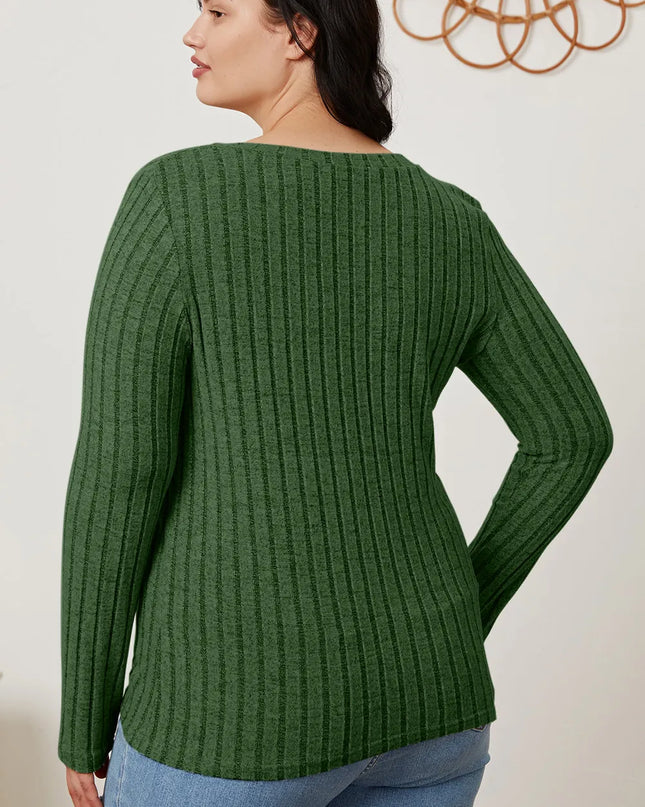 Basic Bae Full Size Ribbed V-Neck Long Sleeve T-Shirt