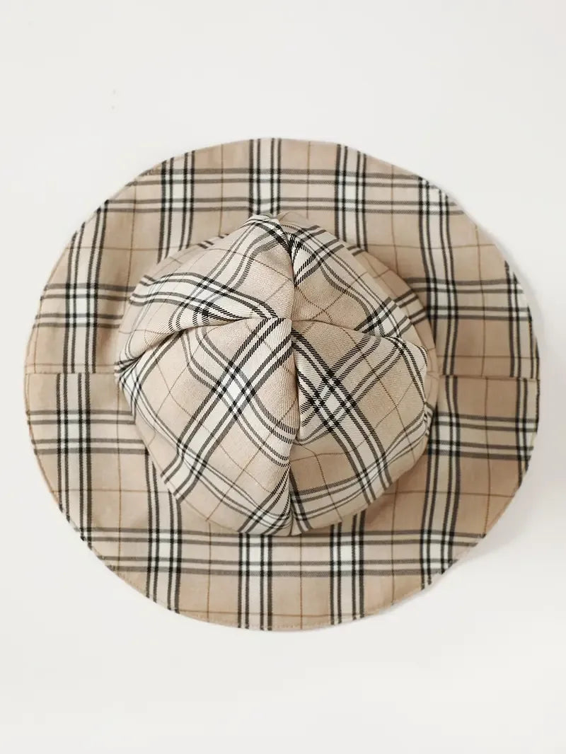 Children's Hat and Plaid Short Sleeve One-Piece Romper