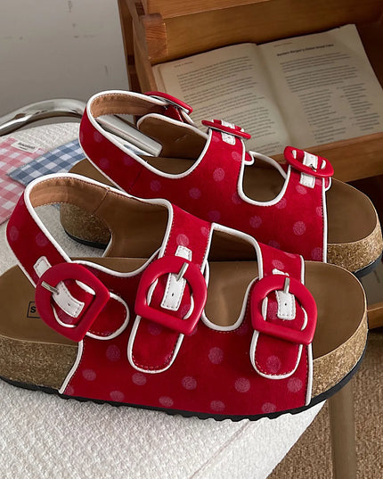 Polka Dot Double Buckle Platform Sandals