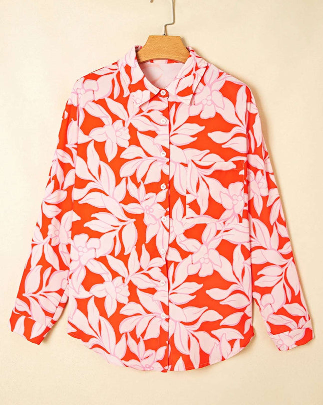 Botanical Print Single Chest Pocket Button Up Shirt