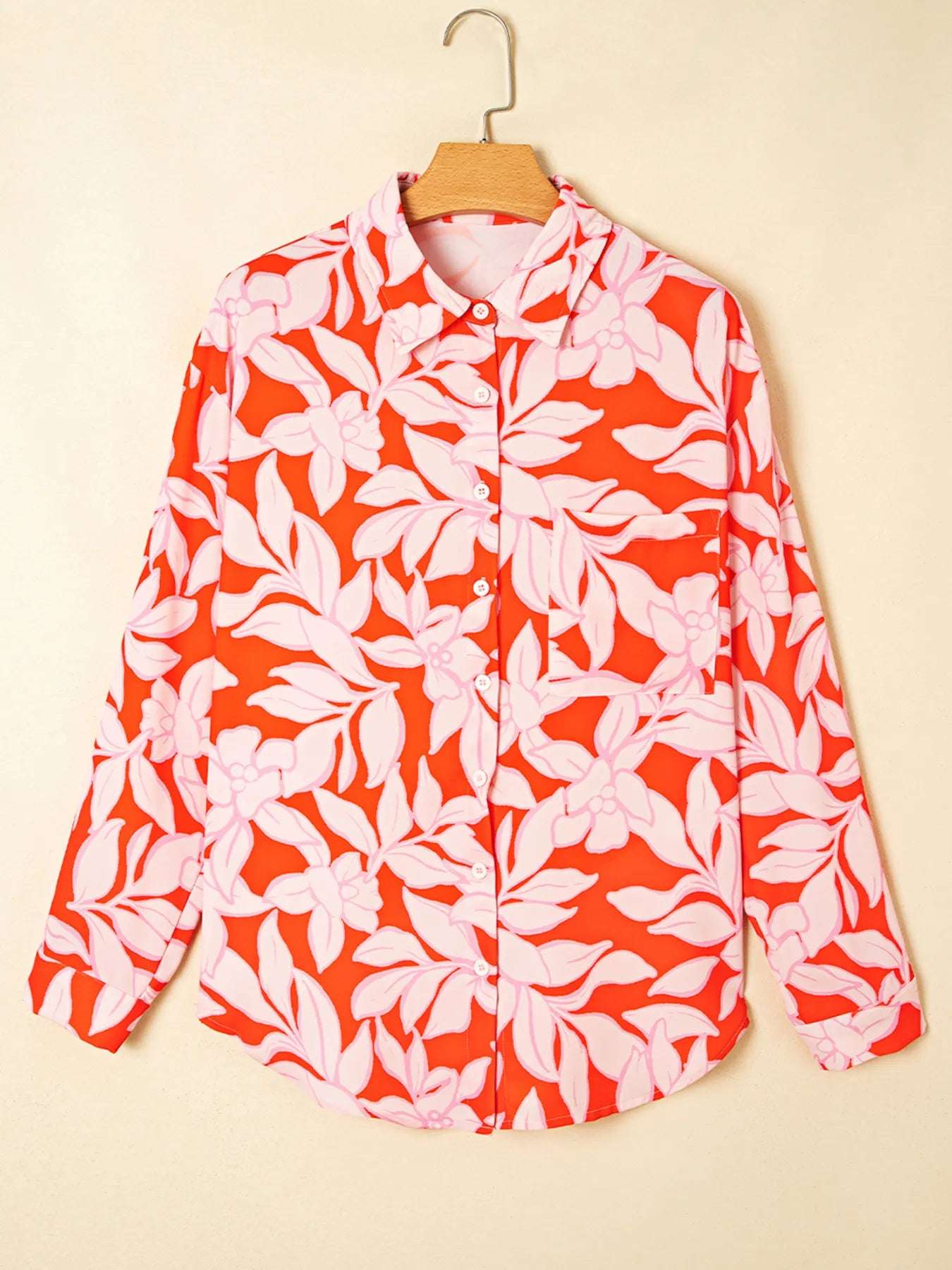 Botanical Print Single Chest Pocket Button Up Shirt