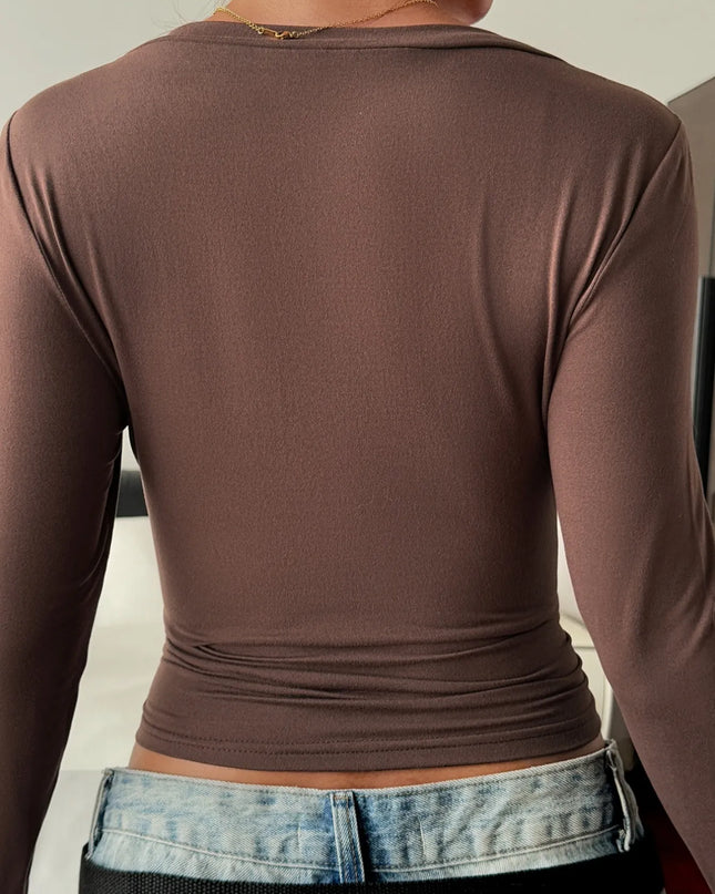 V-Neck Long Sleeve Fitted T-Shirt