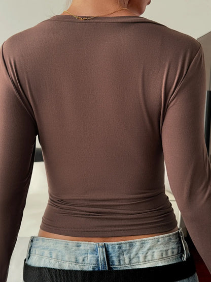 V-Neck Long Sleeve Fitted T-Shirt