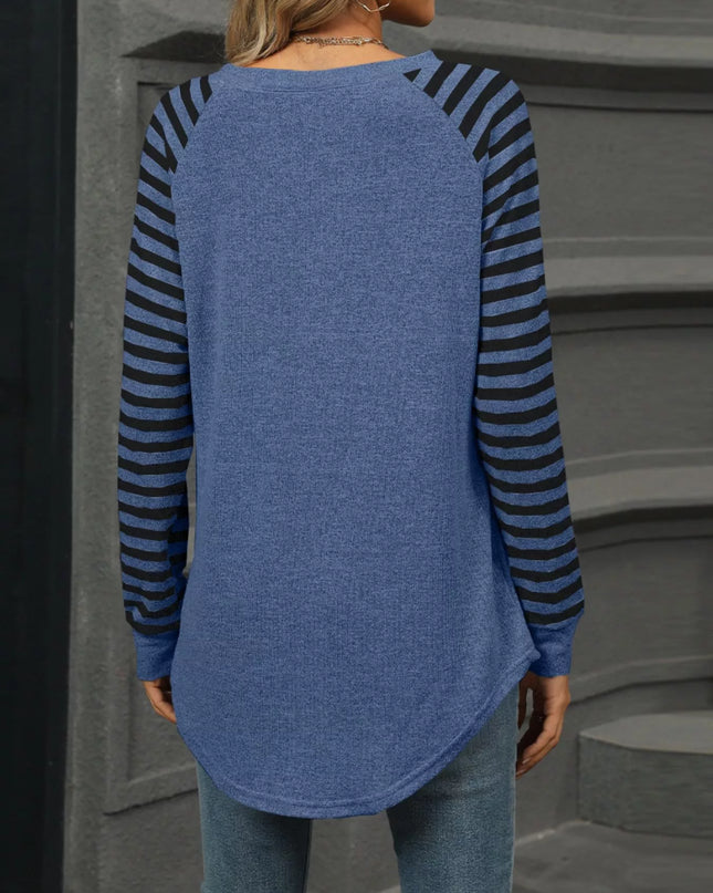 Striped Round Neck Raglan Sleeve T-Shirt