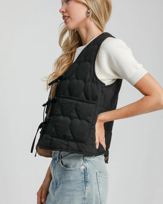 Umgee Heart Quilted Tie-Front Vest
