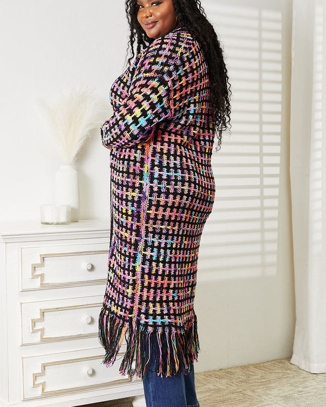 Angel Wings Full Size Multicolored Open Front Fringe Hem Cardigan