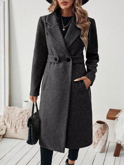 One Button Wool Blend Overcoat Brown
