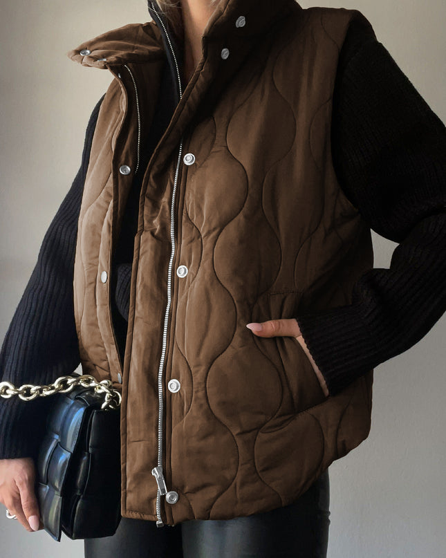 Collared Neck Vest with Pockets Taupe