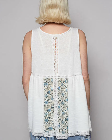 POL V Neck Sleeveless Tank Top with Lace Detail