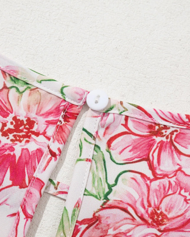 Floral Print Keyhole Neck Blouse