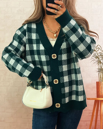 Plaid Button-Down Cardigan