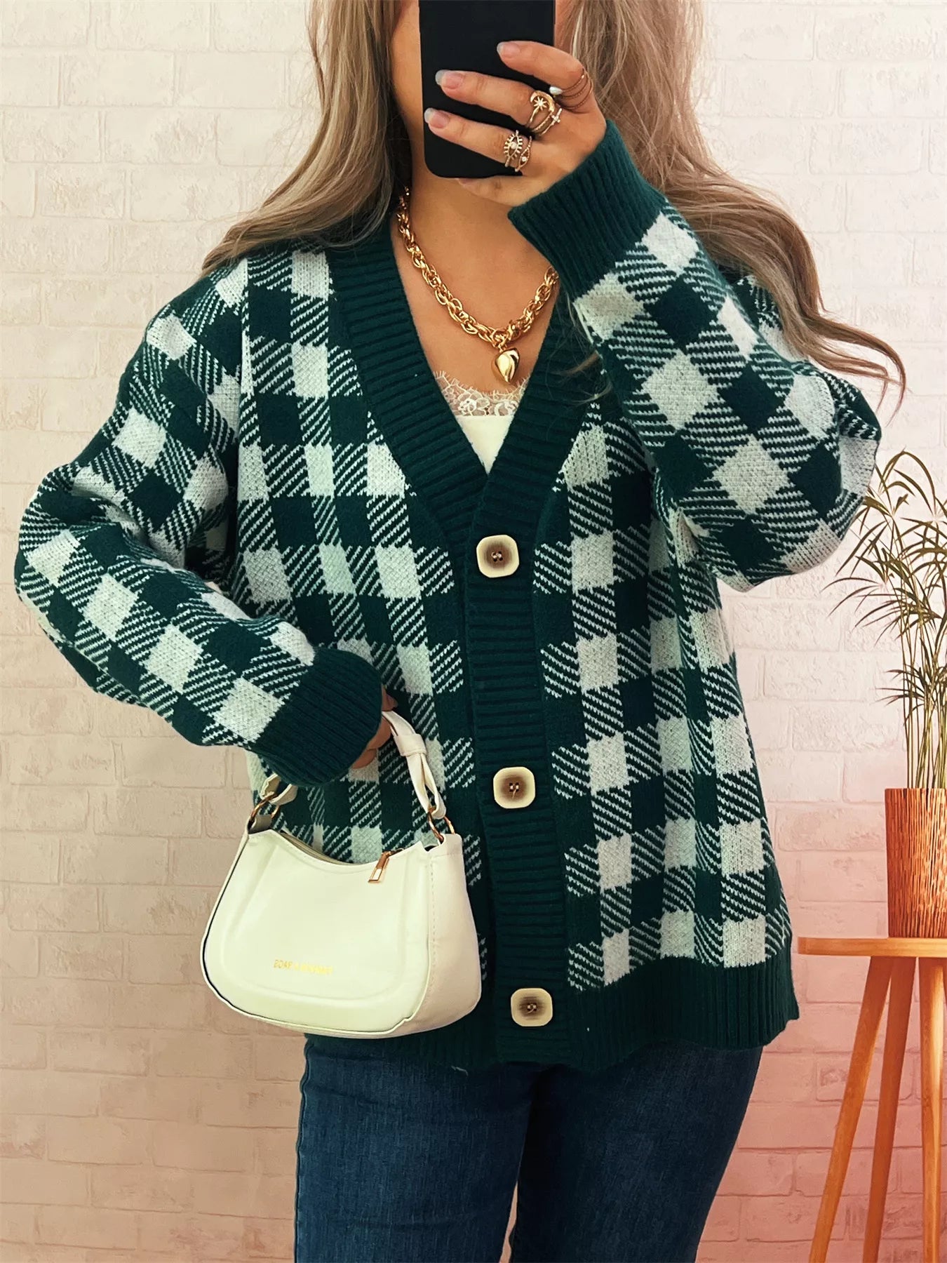 Plaid Button-Down Cardigan