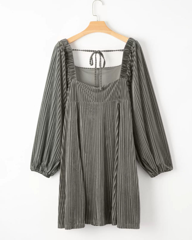 Tie Back Square Neck Velvet Babydoll Dress