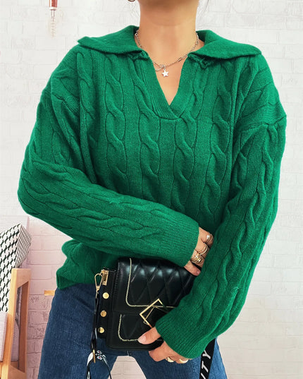 Cable Knit Johnny Collar Sweater