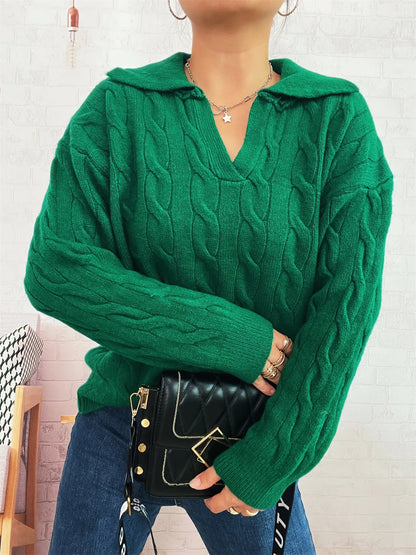 Cable Knit Johnny Collar Sweater