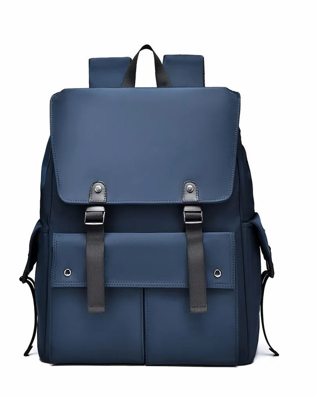 PU Leather Multi-Pockets Adjustable Strap Backpack Bag Peacock Blue One Size