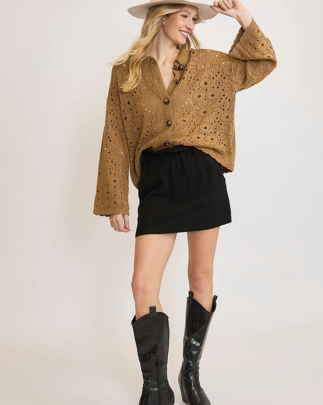 Umgee Crochet Button Down Knit Cardigan