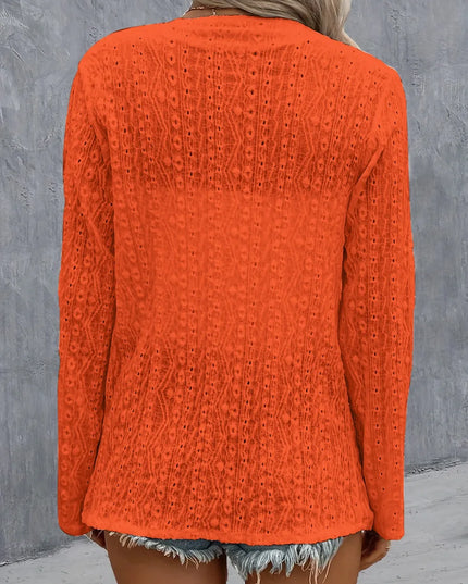 Eyelet Roll-Tab Sleeve Cardigan