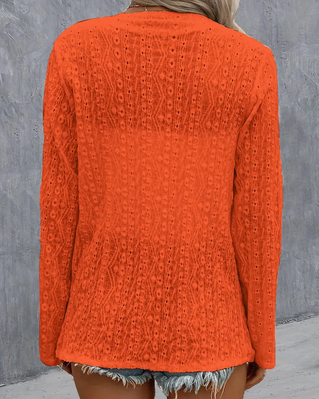 Eyelet Roll-Tab Sleeve Cardigan