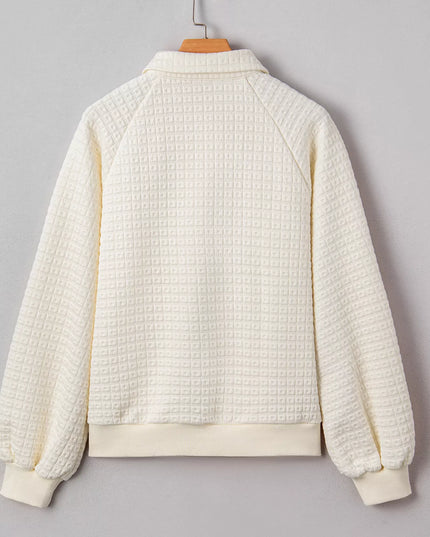 Textured Half Button Collared Sweatshirt